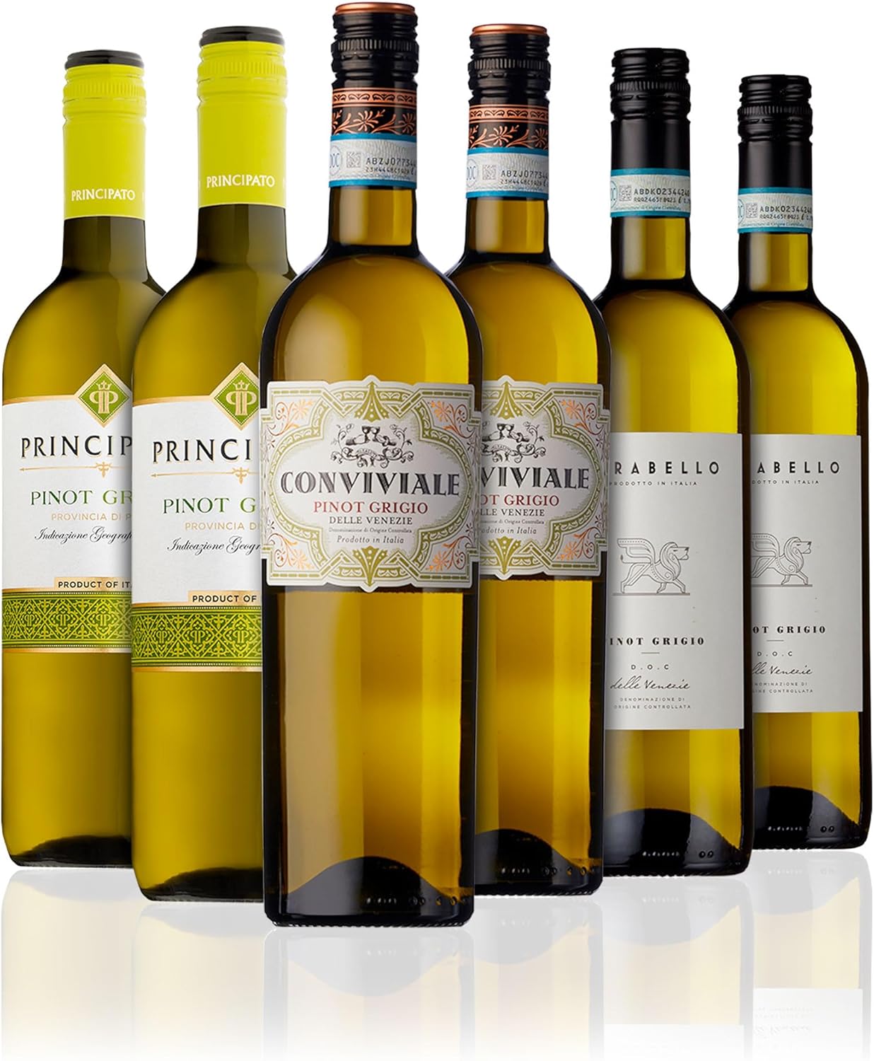 Pinot Grigio Wines Mixed Six Bottle Bundle 75cl - Pinot Grigio Customer Favourites 2 Bottles Each of Mirabello, Principato, Conviviale